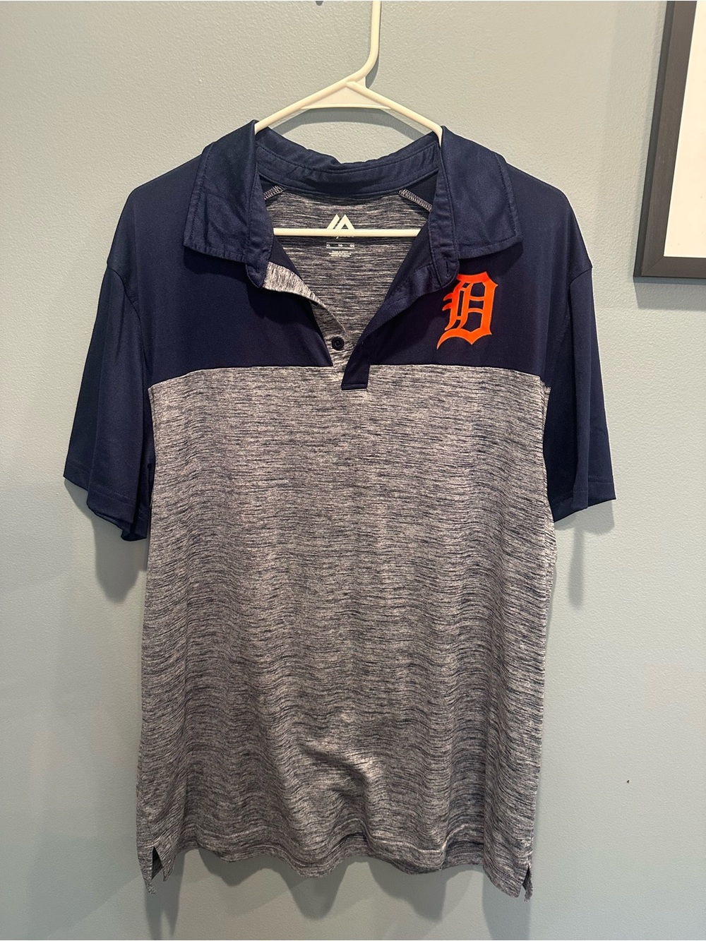 Majestic Navy and Heather Gray Detroit Tigers Polo